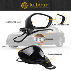7pins Right Side Mirror Assembly Compatible with 2022-2024 Honda Civic Sedan/Hatchback Rearview Mirror With Blind Spot Detection, Power Glass, Manual Folding And Heated Crystal Black Pearl