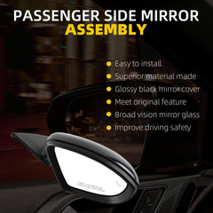 Passenger Right Side Door Mirror Assembly Compatible with 2019-2023 Volkswagen Jetta Mirror Power Heated Glass Manual Folding Blind Spot Light Black Replaces#VW1321182 198074012583(5+2pin)