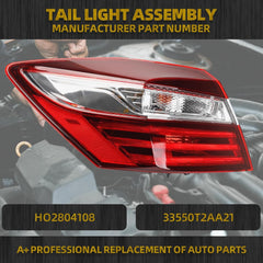 Driver Side Tail Light Compatible with Honda Accord Sedan 2016 2017 Left Rear Lamp Outer Replaces# 33550T2AA21 with LED