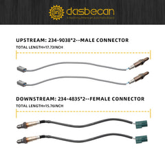 Oxygen O2 Sensor 234-9038&234-4835 2PCS Downstream & 2PCS Upstream Compatible with Infiniti Qx56 2008-2010;Nissan Armada 2008-2013 5.6L V8;Pathfinder 2008-2012 5.6L V8;Titan 2008-2012 5.6L V8