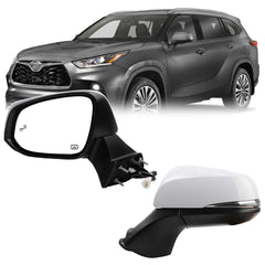 Left Driver Side Mirror DIY Paintable Compatible with 2020-2024 Toyota Highlander With Power Heated Glass/Turn Signal/Manual Folding/Blind Spot Detection Replace# 87940-0E350 (7Pins)