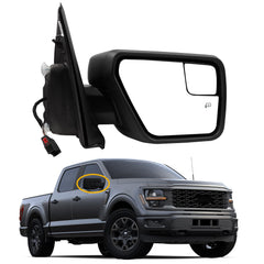 Right Passenger Side Mirror Compatible with 2021-2024 Ford F150 XL/XLT/STX with Temp Sensor, Power Heated Glass, Manual Folding, Black texture Mirror Cover (7pins)