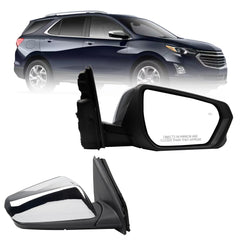 Right Side Mirror Compatible With 2018-2023 Chevy Equinox GMC Terrain with Power Heated Glass/Manual Folding/Memory/Blind Spot Light/Turn Signal Replace# GM1321618 Chrome Paint Cover (12pin)