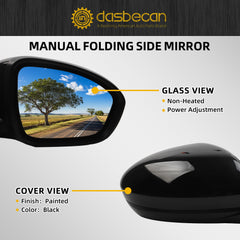 Right Passenger Side Mirror Compatible with Nissan Sentra 2020-2021 Non-Heated Manual Folding Power Adjustment Glass Black 3Pins Replace# NI1321326 963016LB0A