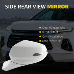 Rear View Mirror Assembly Compatible with Chevy Chevrolet Blazer 2019-2025 Manual Folding Heated Power Glass Blind Spot Turn Signal Light Replace 84698493 Left Driver Side White(14Pins)