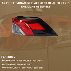 Right Passenger Side Outer Tail Light with Wire Harness Compatible with Toyota RAV4 2019 2020 2021 Replace 81550-0R090 TO2805148 Rear Brake Lamp (No bulb inside)