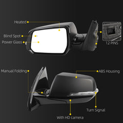 Side Rear View Mirror Compatible with 2018-2019 Chevy/Chevrolet Traverse LT Door Rearview Mirror Power Glass Blind Spot Turn Signal with HD Camera Driver Left 84498310(12pin) - Dasbecan
