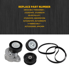 Engine Belt Drive Tensioner Pulley Kit Compatible with Mercedes-Benz C230 C280 C300 C350 CLK350 E350 GL450 ML350 ML550 S550 SLK350 2005-2011 2722021419 2722000270 2722021019 6pk2404