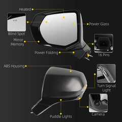 Dasbecan Side RearView Mirror Compatible with 2021-2024 Cadillac Escalade(ESV) Heated Blind Spot Power Folding Camera Puddle Light Driver Left Side Door Mirror Replace 84977470 (16Pin)