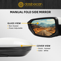 Left Driver Side Door Mirror Assembly Compatible with Honda Civic 2016-2021 Power Glass Non-Heated Manual Folding Replaces HO1320283 White 3Pins (For US Built Models)