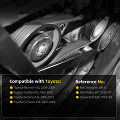 90K-38411 Drive Belt Tensioner Kit Compatible with Toyota 4Runner 4.0L 2004-2009, Tundra 4.0L 2005-2010, Tacoma 4.0L 2005-2015, F Cruiser 4.0L 2007-2009 Replaces# 36173 36174 7PK2120