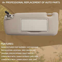 Left Driver Side Sun Visor Compatible with Subaru Outback Legacy 2005 2006 2007 2008 2009 Replaces# 92011AG55AOR