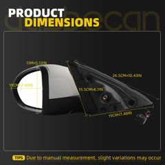 Left Side Mirror Assembly Compatible with 2019-2023 Volkswagen Jetta Driver Side Door Mirror Power Heated Glass Manual Folding Blind Spot Light White Replaces#VW1320182 198074012590(5+2pin)