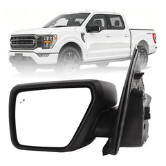 11pins Left Side Mirror Assembly Compatible With 2021 2022 2023 2024 Ford F-150 Power Adjustment, Heated,Puddle Light,Blindspot,Turn Light,Manual Folding Matte Black Outside Mirror