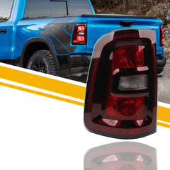 Halogen Left Taillight Compatible with 2025 Dodge Ram 1500 Smoked Black Bezel Tail Light Rear Lamp Driver Side Bulb Included Replace#68531047AA