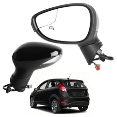 Left Driver Side Mirror Compatible with 2009-2017 Ford Fiesta with Power Heated Glass, Turn Signal, Manual Folding, Black Texture Cap Replace#FO1320458 FO1320459 (6Pins)