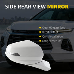 Rear View Mirror Assembly Compatible with Chevy Chevrolet Blazer 2019-2025 Manual Folding Heated Power Glass Blind Spot Turn Signal Light Replace 84698494 Right Passenger Side White(12Pins)