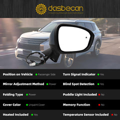 Right Passenger Side Mirror Compatible with 2022-2024 Mitsubishi Outlander Mirror with 360° Camera, Power Folding, Turn Signal, Blind Spot, Power Heated Glass Replace# 7632F022 (9+1pins)