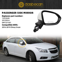 Right Passenger Side Mirror-Compatible with Chevy Cruze 2016-2019 Power adjustment Manual fold Non-Heated-Side View Mirror Assembly Replace GM1321541 (3 pins) White