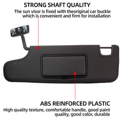 Black Left Driver Side Sun Visor Compatible with Jeep Wrangler JK 2007-2018 Replaces# 6CJ07DX9AA