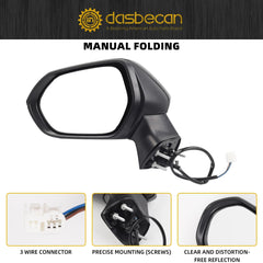 Driver Side Door Mirror Compatible with Toyota Corolla 2020-2025 Sedan Power adjustment Non-Heated Manual folding Paint to Match Left Side View Mirror Assembly Replace TO1320391 3 Pins Black