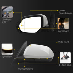 Left Driver Side Mirror Compatible with 2018-2021 Volkswagen Atlas with Power Heated Glass, Manual Folding, Signal Light, Blind Spot Light, White Mirror Cover Replace# VW1320177 (8Pins)