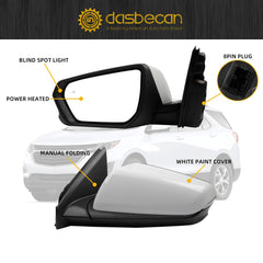 Left Driver Side Mirror Compatible With 2018-2023 Chevy Equinox GMC Terrain with Power Heated Glass/Manual Folding/Blind Spot Light Replace# 84225386 White Paint Cover (8pin)