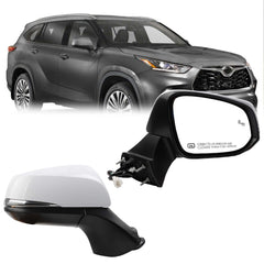 Right Passenger Side Mirror DIY Paintable Compatible with 2020-2024 Toyota Highlander With Power Heated Glass/Turn Signal/Manual Folding/Blind Spot Detection Replace#87910-0E370 (7Pins)