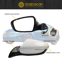 Left Driver Side Mirror Compatible With 2014 2015 2016 Kia Forte Rear view Mirror DIY Paintable With Manual Folding,Heated,Power Glass,Signal Light Replace#87610-A7210(6 Pins)