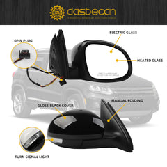 Right Passenger Side Mirror Compatible with 2009-2017 Volkswagen Tiguan Side View Mirror w/Electric Heated Glass Turn Signal Manual Folding VW1321131 5N1857508Q9B9 Gloss Black Cover (6 Pins)