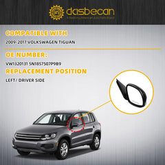 Left Driver Side Mirror Compatible with 2009-2017 Volkswagen Tiguan Side View Mirror with Electric Heated Glass Turn Signal Manual Folding VW1320131 5N1857507P9B9 Gloss Black Cover (6 Pins)