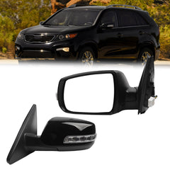 Left Driver Side Mirror Compatible with 2011-2015 Kia Sorento with Power Heated Glass, Turn Signal Light, Manual Folding, Black Mirror Cap Replace# KI1320146 (7Pins)