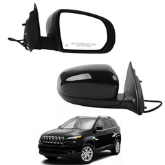 Right Passenger Side Mirror Compatible with 2014-2017 Jeep Cherokee with Power Heated Glass, Manual Folding, Black Mirror Cap Replace#CH1321374 1VF36TZZAD (5Pins)