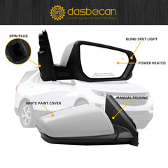 Right Passenger Side Mirror Compatible With 2018-2023 Chevy Equinox GMC Terrain with Power Heated Glass/Manual Folding/Blind Spot Light Replace# 84225387 White Paint Cover (8pin)