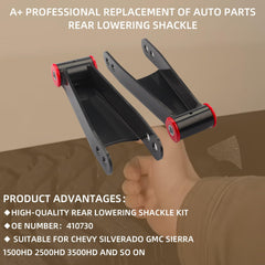 2-3" Rear Lowering Shackle Kit Compatible With Chevy Silverado GMC Sierra 1500HD 2500HD 3500HD 2001-2010 2WD 4WD Replace 410730