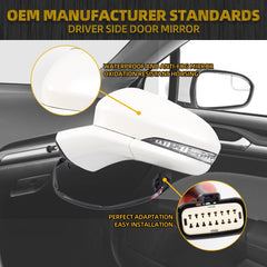 Left Driver Side Mirror Assembly Compatible with Ford Fusion 2016-2020 Power | Heated | Turn Signal | Puddle Light | Manual Folding| FS73-17683 | White| 7Pins