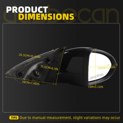 Passenger Right Side Door Mirror Assembly Compatible with 2019-2023 Volkswagen Jetta Mirror Power Heated Glass Manual Folding Blind Spot Light Black Replaces#VW1321182 198074012583(5+2pin)
