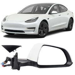 Passenger Side View Mirror Assembly Compatible with 2017-2023 Tesla Model 3 Right Door Mirror With Power Adjusted/Power Folding/Heated Glass/Memory Recall (Pearl White)