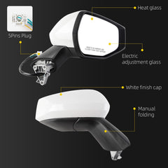 Right Side Mirror Compatible with 23-26 Kia Sportage White 5pin Passenger Mirror with Power Adjustment Glass, Heated Glass, Manual Folding