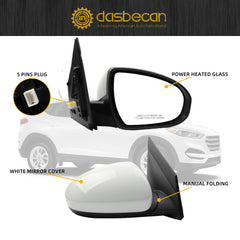Right Passenger Side Mirror Compatible with 2016-2018 Hyundai Tucson White Door Mirror with Power Heated Glass, Manual Folding Replace# 87620D3410 HY1321246(5 pins)