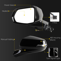 Rear View Mirror Assembly Compatible with Chevy Chevrolet Blazer 2019-2025 Manual Folding Heated Power Glass Turn Signal Light Replace 84539677 Left Driver Side Black(7Pins)