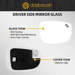 Left Driver Side Mirror Glass Compatible with Mazda CX-5 2017-2023 CX-9 2016-2023 with Heated Blind Spot Detection Convex Glass with Backing Plate Replaces TK71-69-1G7