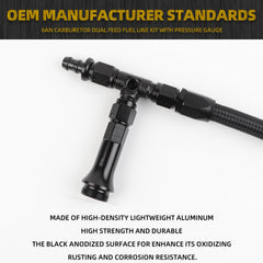 6AN Dual Feed Carb Braided Nylon Fuel Line Double Pump With Pressure Gauge For 4150 Based Carburetor Black