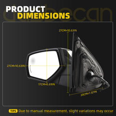 Left Driver Side Mirror Compatible with 2014-2018 Chevy Silverado GMC Sierra w/Puddle Light/Signal Light/Heated/Power Adjustment/Power Folding/Memory Chrome Cap Replace#22889519(14pins)