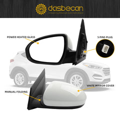 Left Driver Side Mirror Compatible with 2016-2018 Hyundai Tucson White Door Mirror with Power Heated Glass, Manual Folding Replace# 87610D3410 HY1320246(5 pins)