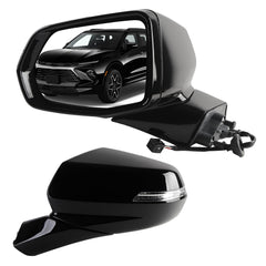 Rear View Mirror Assembly Compatible with Chevy Chevrolet Blazer 2019-2025 Manual Folding Heated Power Glass Turn Signal Light Replace 84539677 Left Driver Side Black(7Pins)