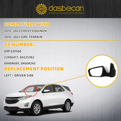 Left Driver Side Mirror Compatible With 2018-2023 Chevy Equinox GMC Terrain Rearview Mirror With Heated Glass/Power Glass/Manual Folding Replace# GM1320560 (5pin) White Paint