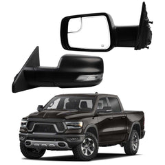 Left Driver Side Mirror Compatible with 2019-2024 Ram 1500 Rearview Mirror with Temp Sensor/Heated Glass/Signal Light/Puddle Light/Power Folding/Black Texture Cover (14pins)
