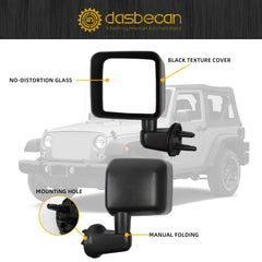 Driver Side Mirror Compatible with 2007-2018 Jeep Wrangler JK Left Side Door Mirrors Manual Folding No-Disturtion Glass Replaces#CH1320271 68081251AA 55078131AG Textured Black Cover