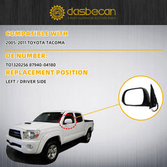 Driver Side Mirror Compatible With 2005-2011 Toyota Tacoma View Mirror with Manual Folding/Power Glass Replaces# TO1320256 White Paint 3pins